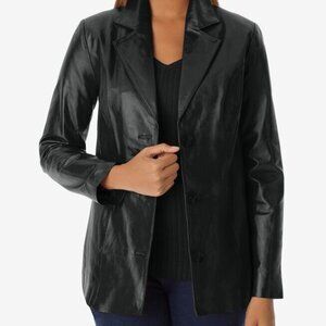 USA Leather Black Leather Button Front Blazer Pockets XL